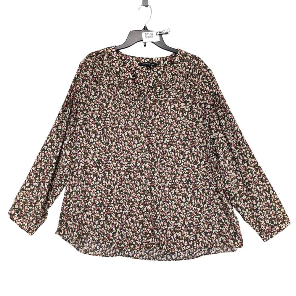 Zac & Rachel Women's 2X Flowy Floral Button Blouse Top, Cottagecore Casual